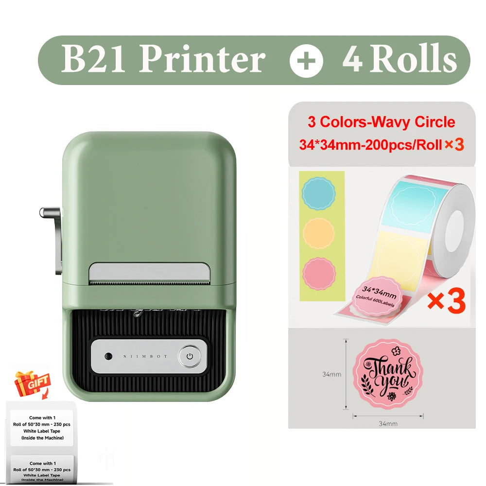 B21 Wireless Inkless Barcode Label Printer for Tag and Note Printing, Compatible with 20mm - 50mm Labels