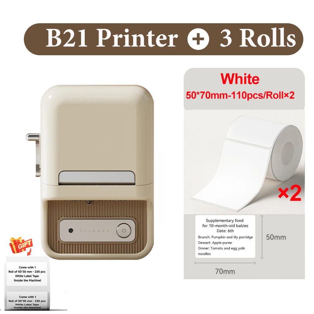 B21 Wireless Inkless Barcode Label Printer for Tag and Note Printing, Compatible with 20mm - 50mm Labels