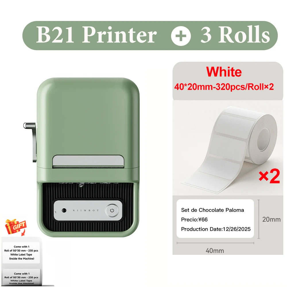 B21 Wireless Inkless Barcode Label Printer for Tag and Note Printing, Compatible with 20mm - 50mm Labels