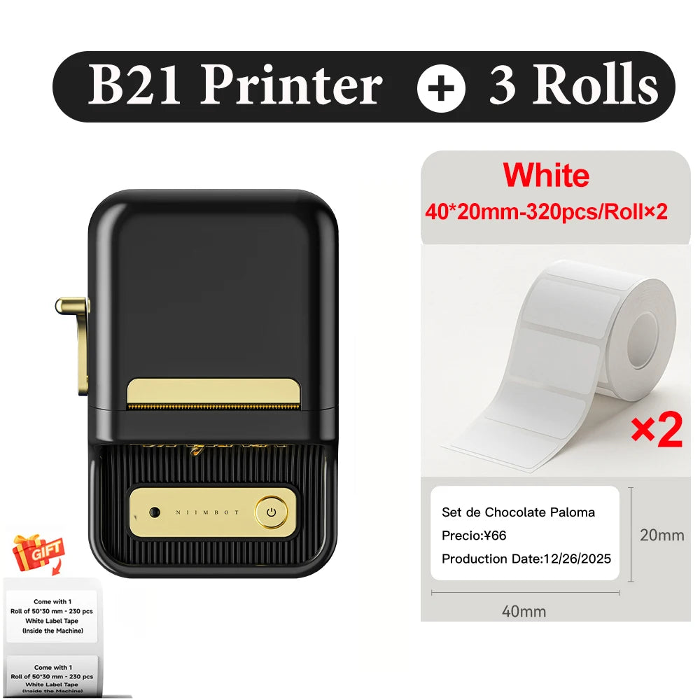B21 Wireless Inkless Barcode Label Printer for Tag and Note Printing, Compatible with 20mm - 50mm Labels