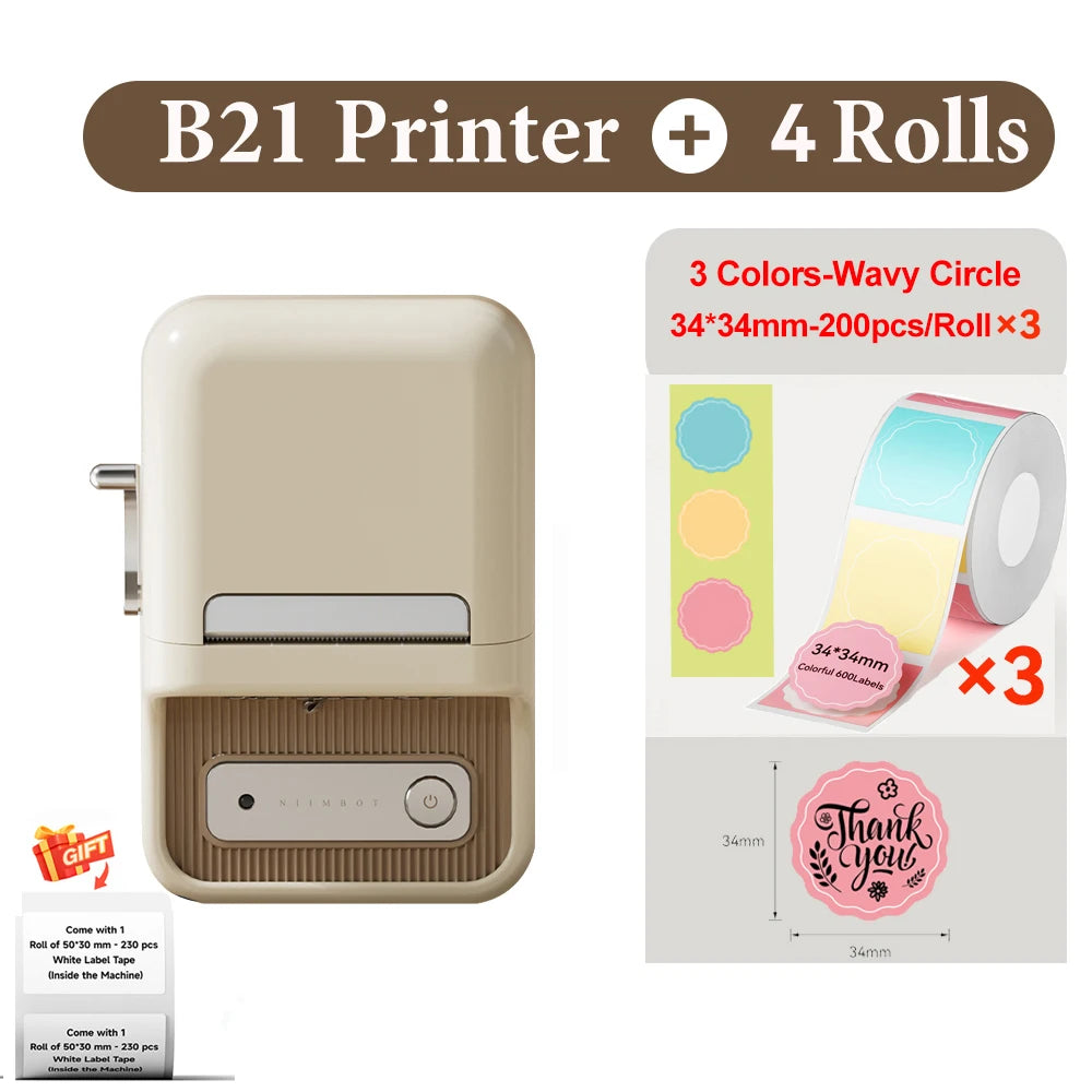 B21 Wireless Inkless Barcode Label Printer for Tag and Note Printing, Compatible with 20mm - 50mm Labels