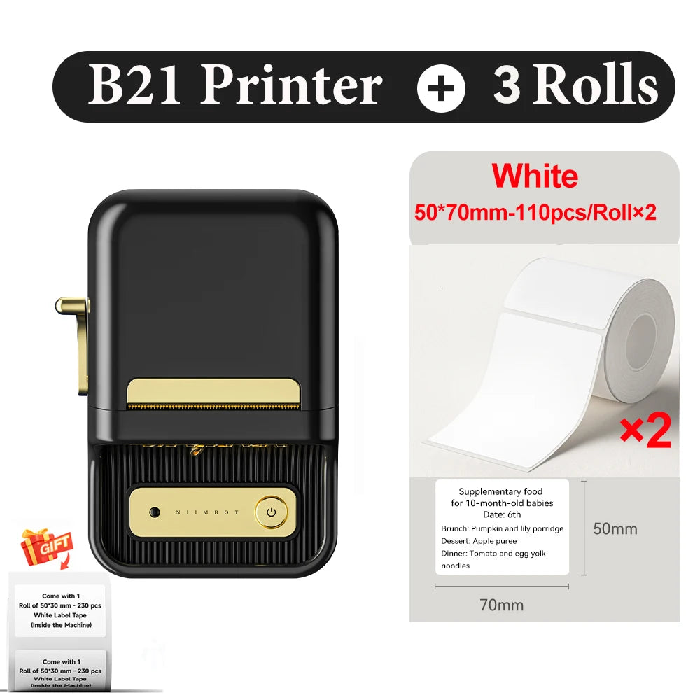 B21 Wireless Inkless Barcode Label Printer for Tag and Note Printing, Compatible with 20mm - 50mm Labels