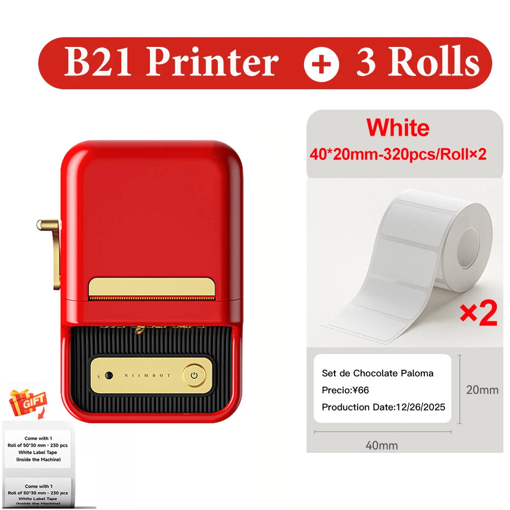 B21 Wireless Inkless Barcode Label Printer for Tag and Note Printing, Compatible with 20mm - 50mm Labels