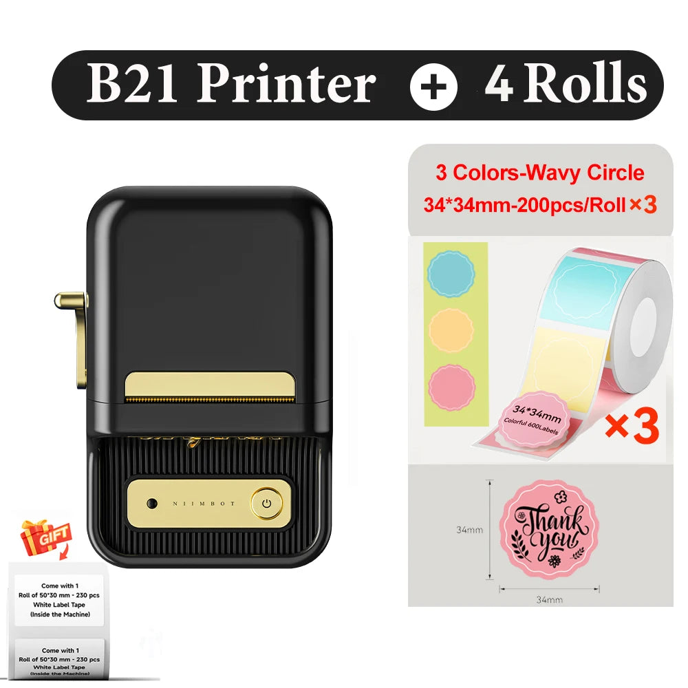 B21 Wireless Inkless Barcode Label Printer for Tag and Note Printing, Compatible with 20mm - 50mm Labels