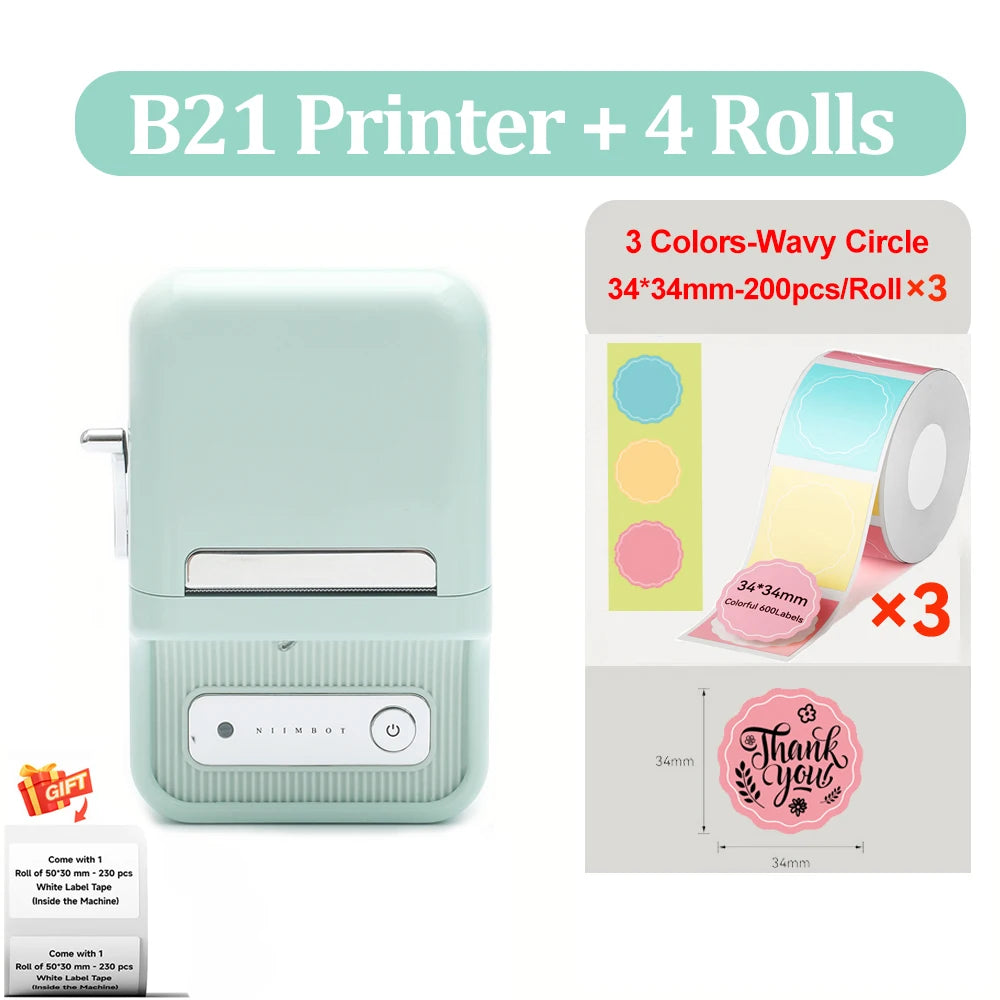B21 Wireless Inkless Barcode Label Printer for Tag and Note Printing, Compatible with 20mm - 50mm Labels