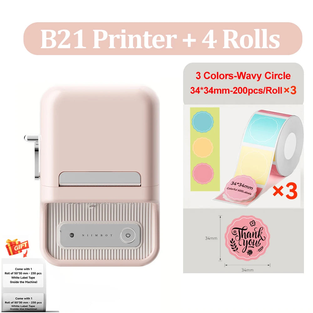 B21 Wireless Inkless Barcode Label Printer for Tag and Note Printing, Compatible with 20mm - 50mm Labels