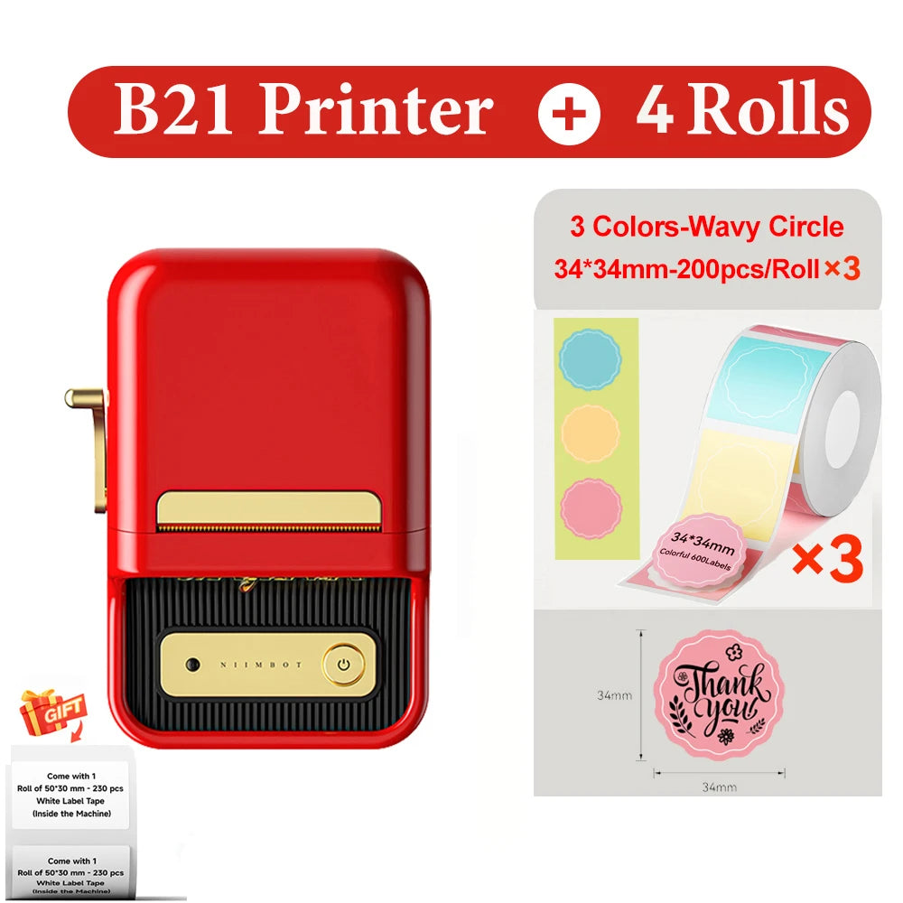 B21 Wireless Inkless Barcode Label Printer for Tag and Note Printing, Compatible with 20mm - 50mm Labels