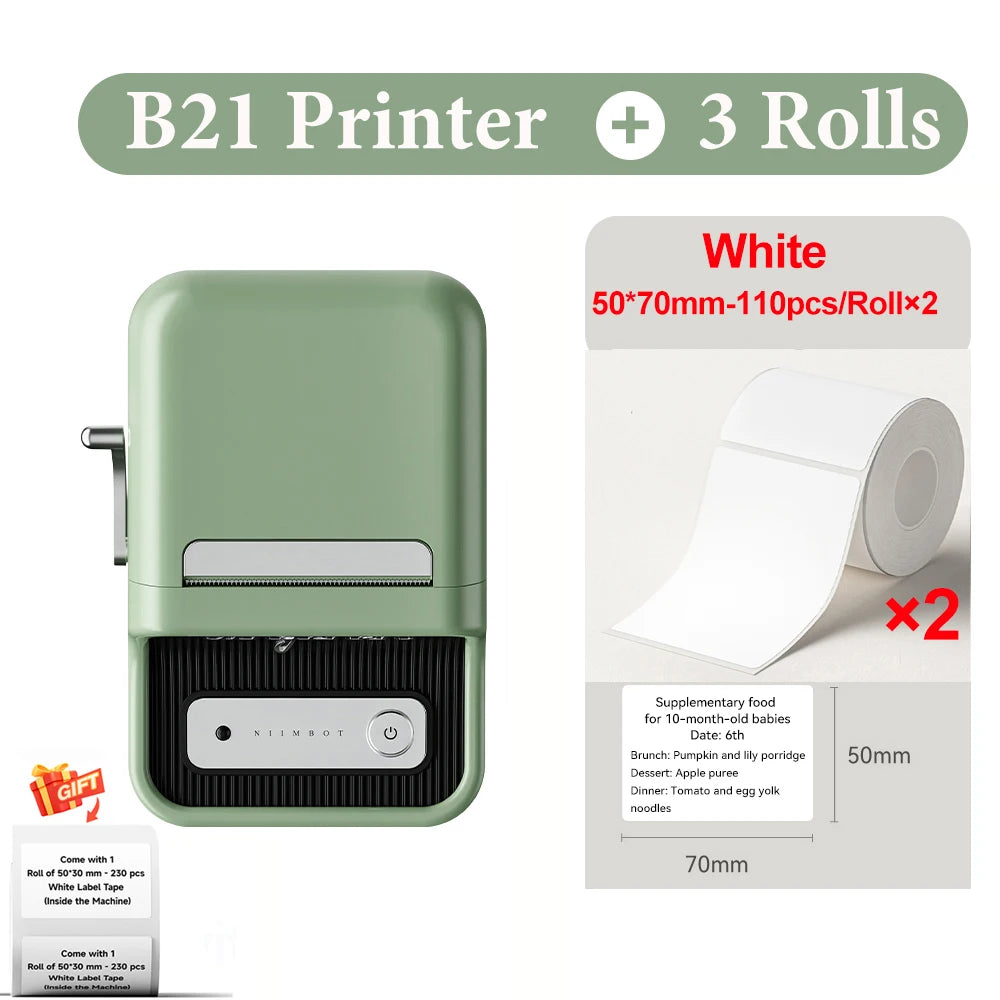 B21 Wireless Inkless Barcode Label Printer for Tag and Note Printing, Compatible with 20mm - 50mm Labels