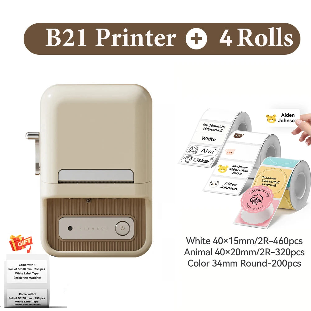 B21 Wireless Inkless Barcode Label Printer for Tag and Note Printing, Compatible with 20mm - 50mm Labels