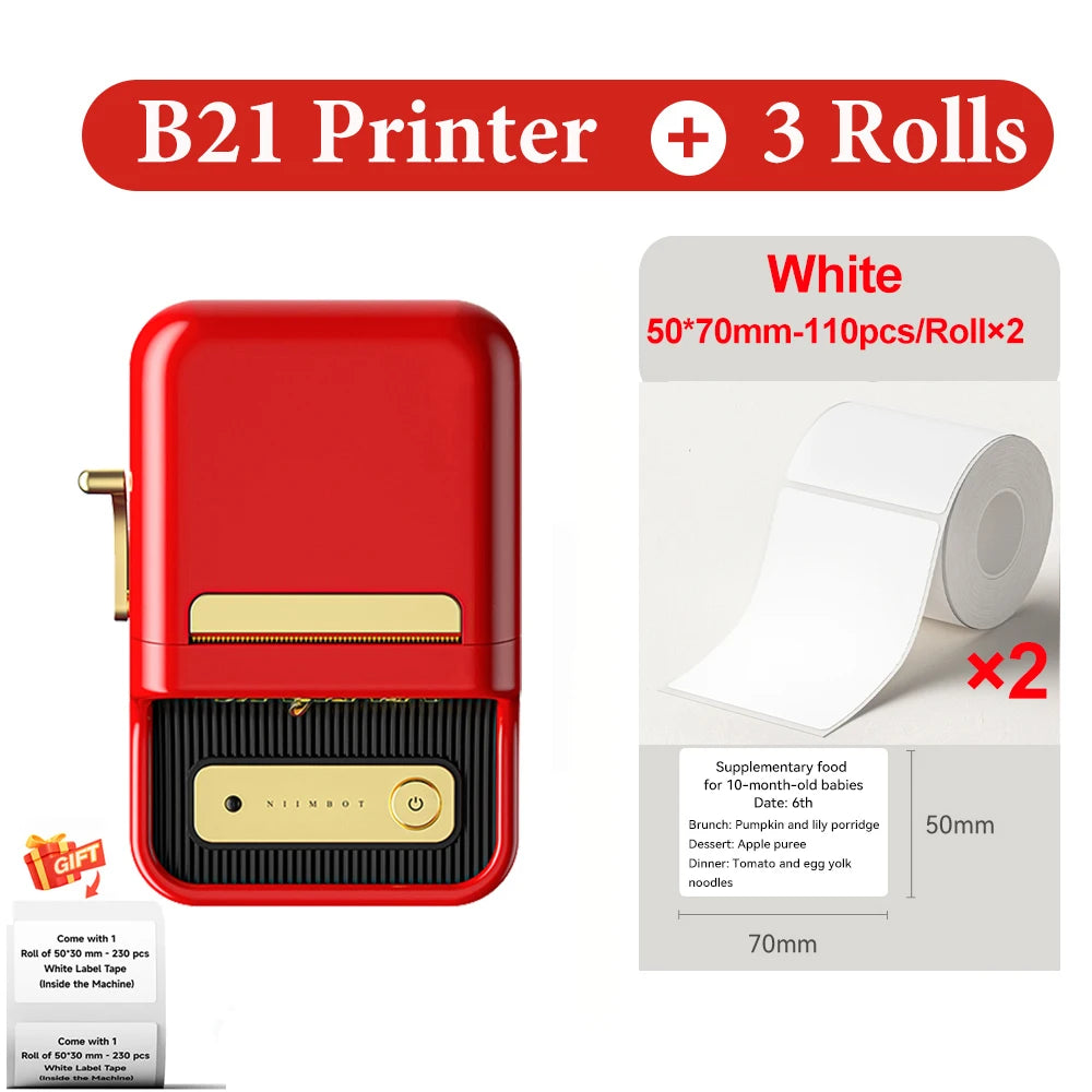 B21 Wireless Inkless Barcode Label Printer for Tag and Note Printing, Compatible with 20mm - 50mm Labels