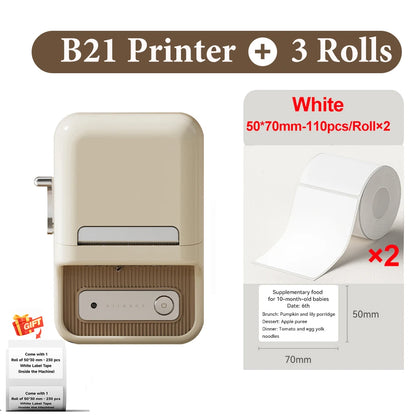 B21 Wireless Inkless Barcode Label Printer for Tag and Note Printing, Compatible with 20mm - 50mm Labels
