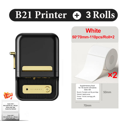 B21 Wireless Inkless Barcode Label Printer for Tag and Note Printing, Compatible with 20mm - 50mm Labels