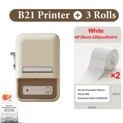 B21 Wireless Inkless Barcode Label Printer for Tag and Note Printing, Compatible with 20mm - 50mm Labels