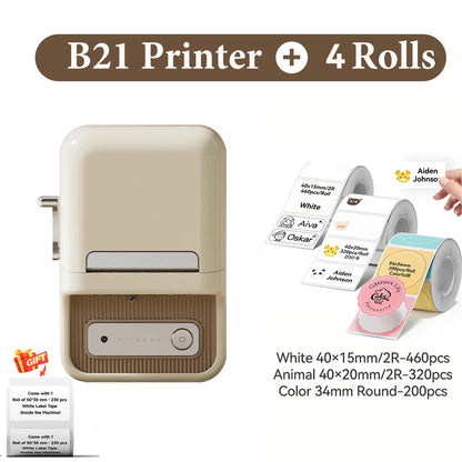 B21 Wireless Inkless Barcode Label Printer for Tag and Note Printing, Compatible with 20mm - 50mm Labels